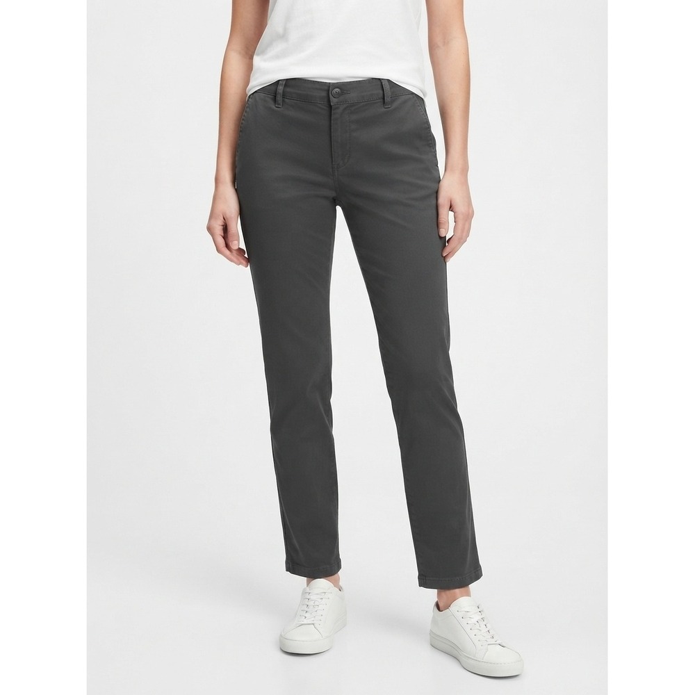 Eileen Fisher Slim Ankle Pant Organic Cotton Chino Charcoal Grey Size Eight 8